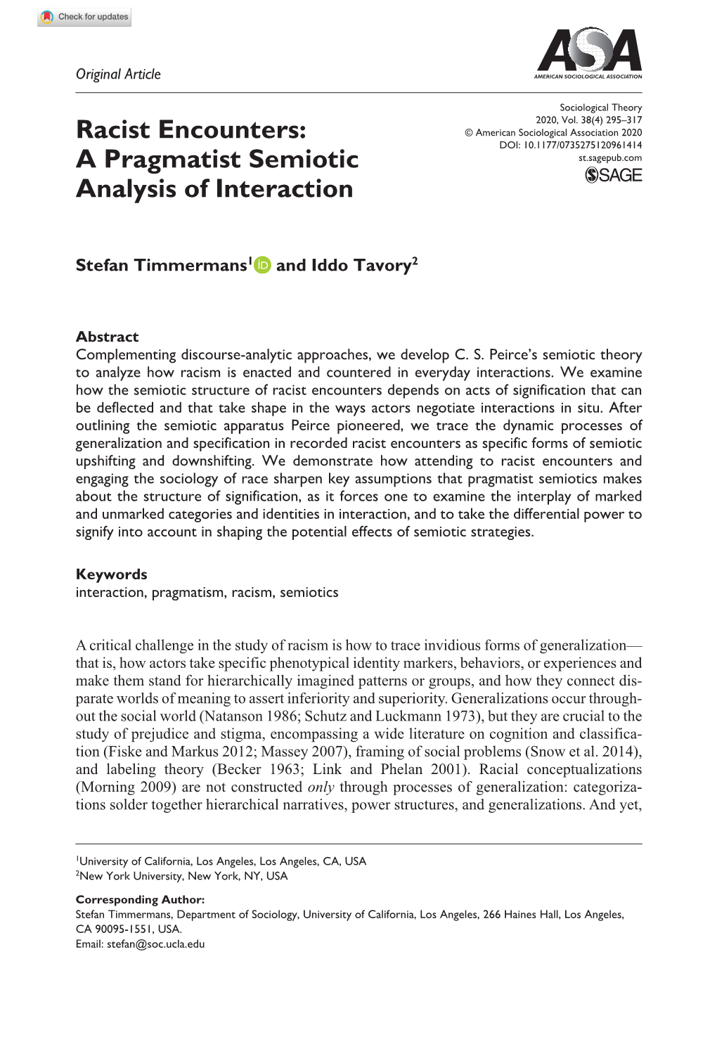 Racist Encounters: a Pragmatist Semiotic Analysis of Interaction