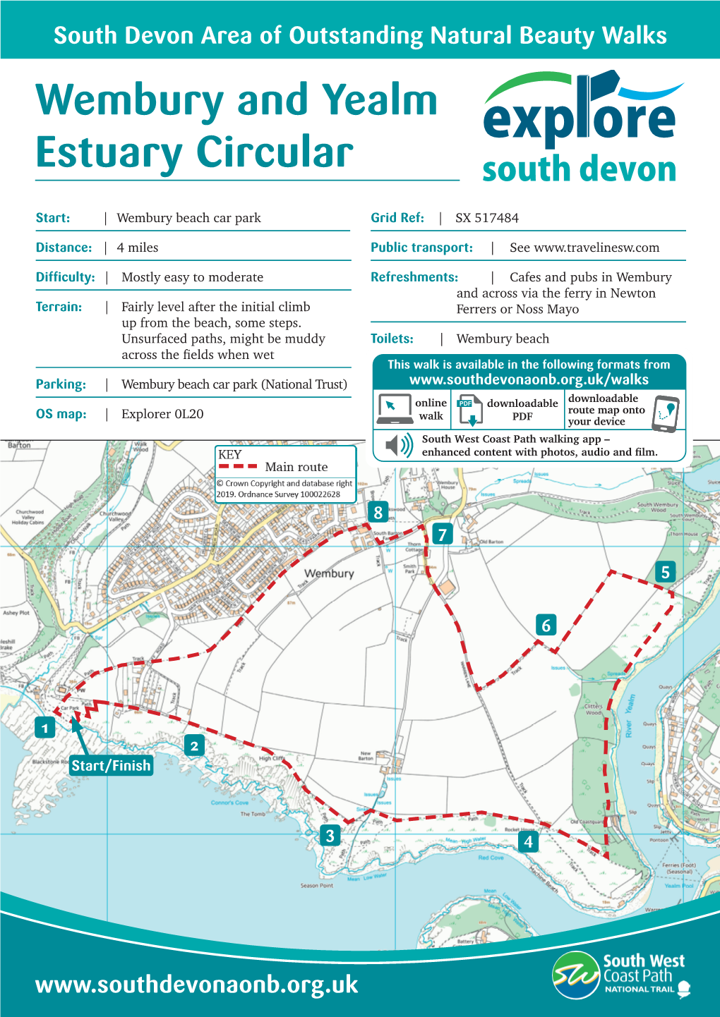 Wembury Beach, Yealm Estuary Circular Walk Printable