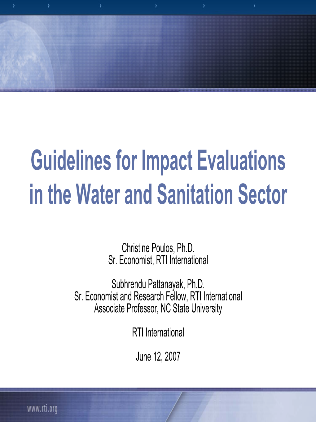 A Guide to Water and Sanitation Sector Impact Evaluations