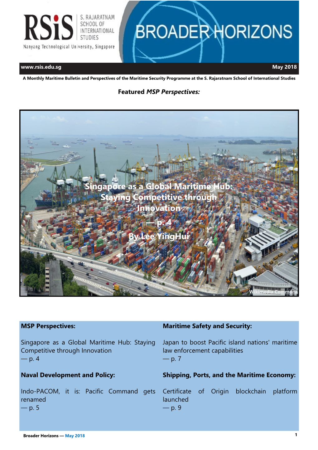 Singapore As a Global Maritime Hub: Staying Competitive Through Innovation — P