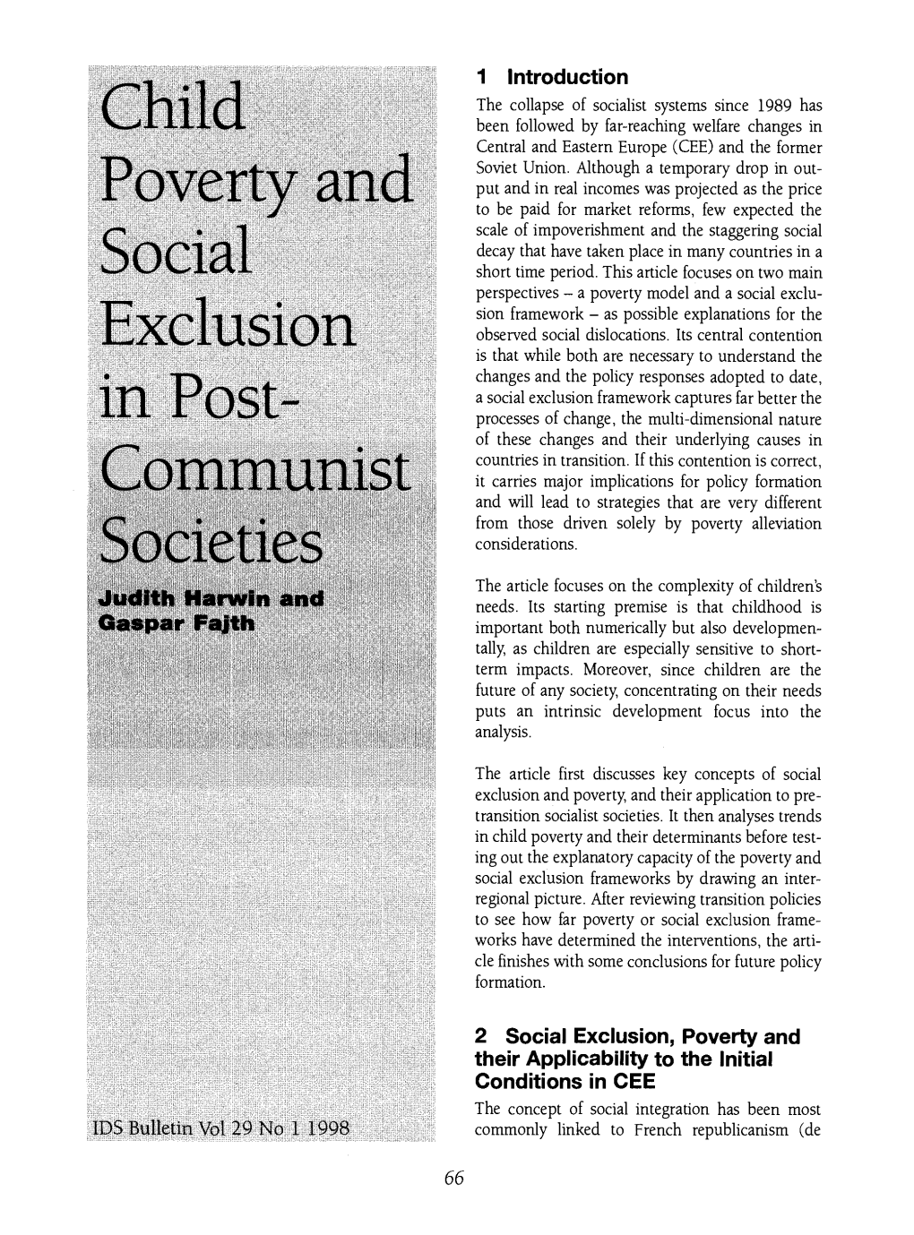 Child Poverty and Social Exclusion in Post-Communist Societies