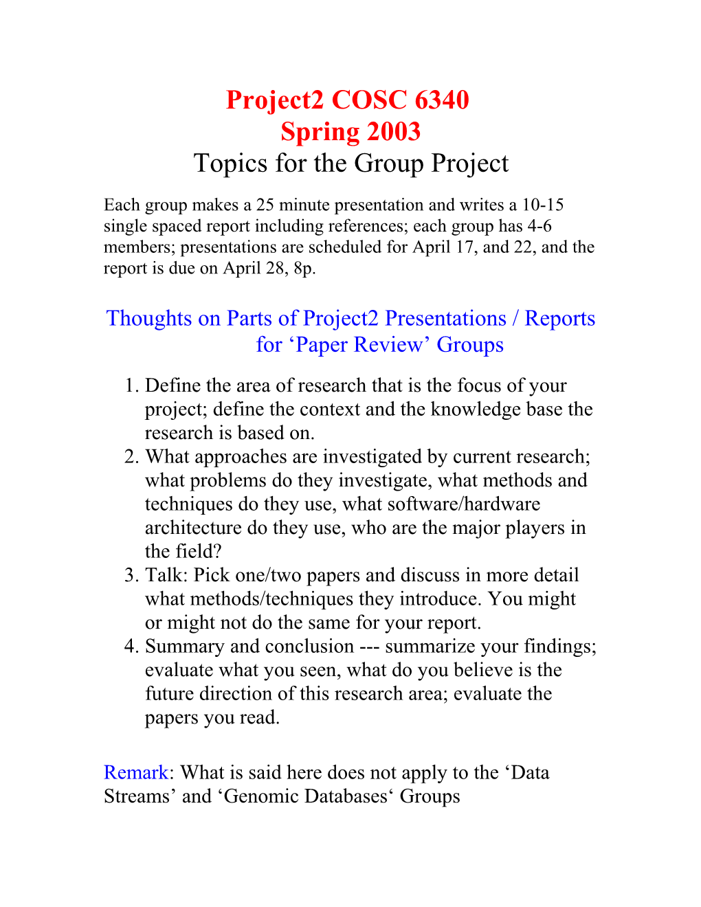 Topics for the Group Project