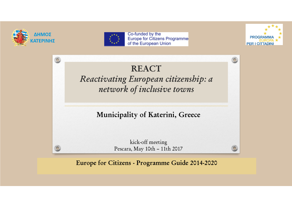 REACT Reactivating European Citizenship: a Network of Inclusive Towns