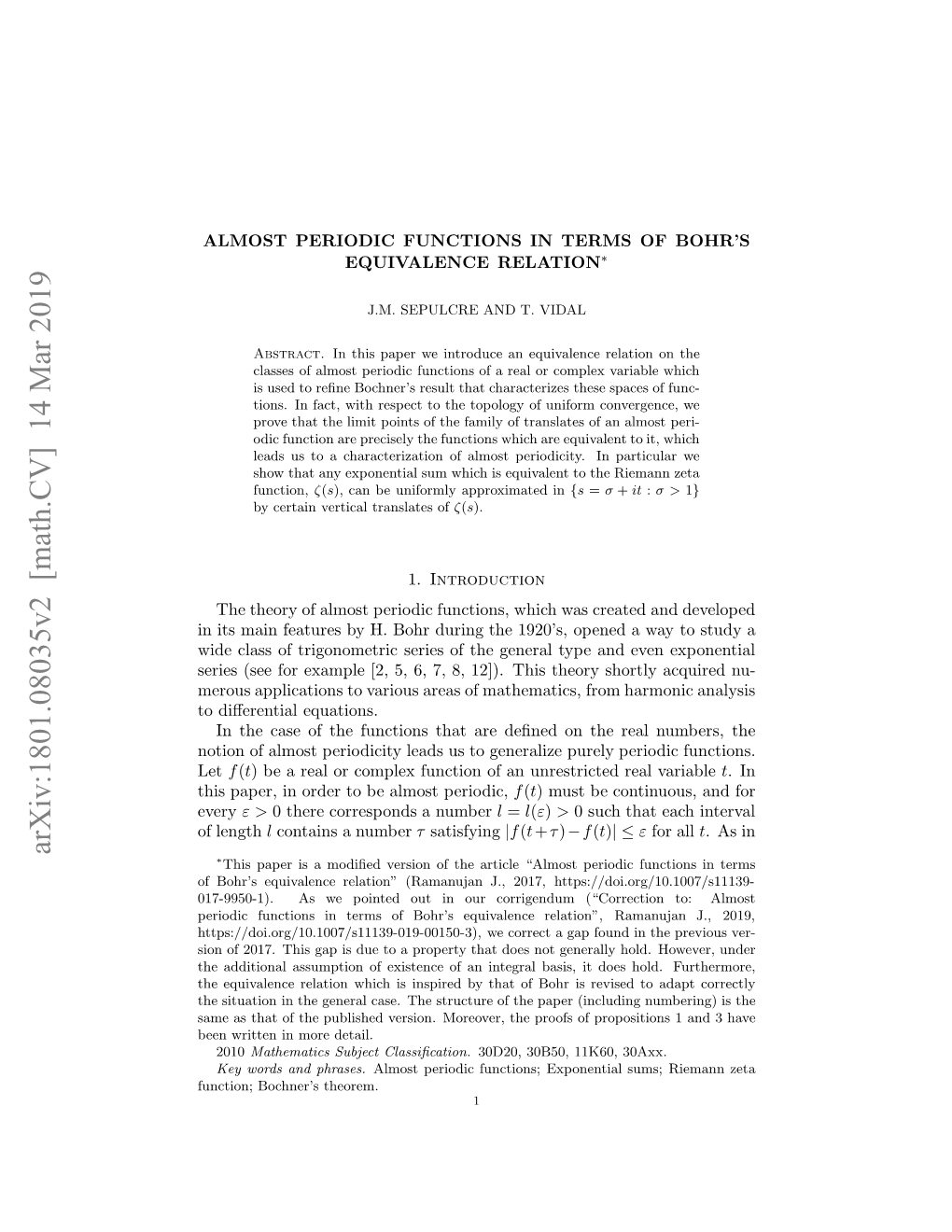 Arxiv:1801.08035V2 [Math.CV] 14 Mar 2019 Aea Hto H Ulse Eso.Mroe,Tepof O Proofs the Detail