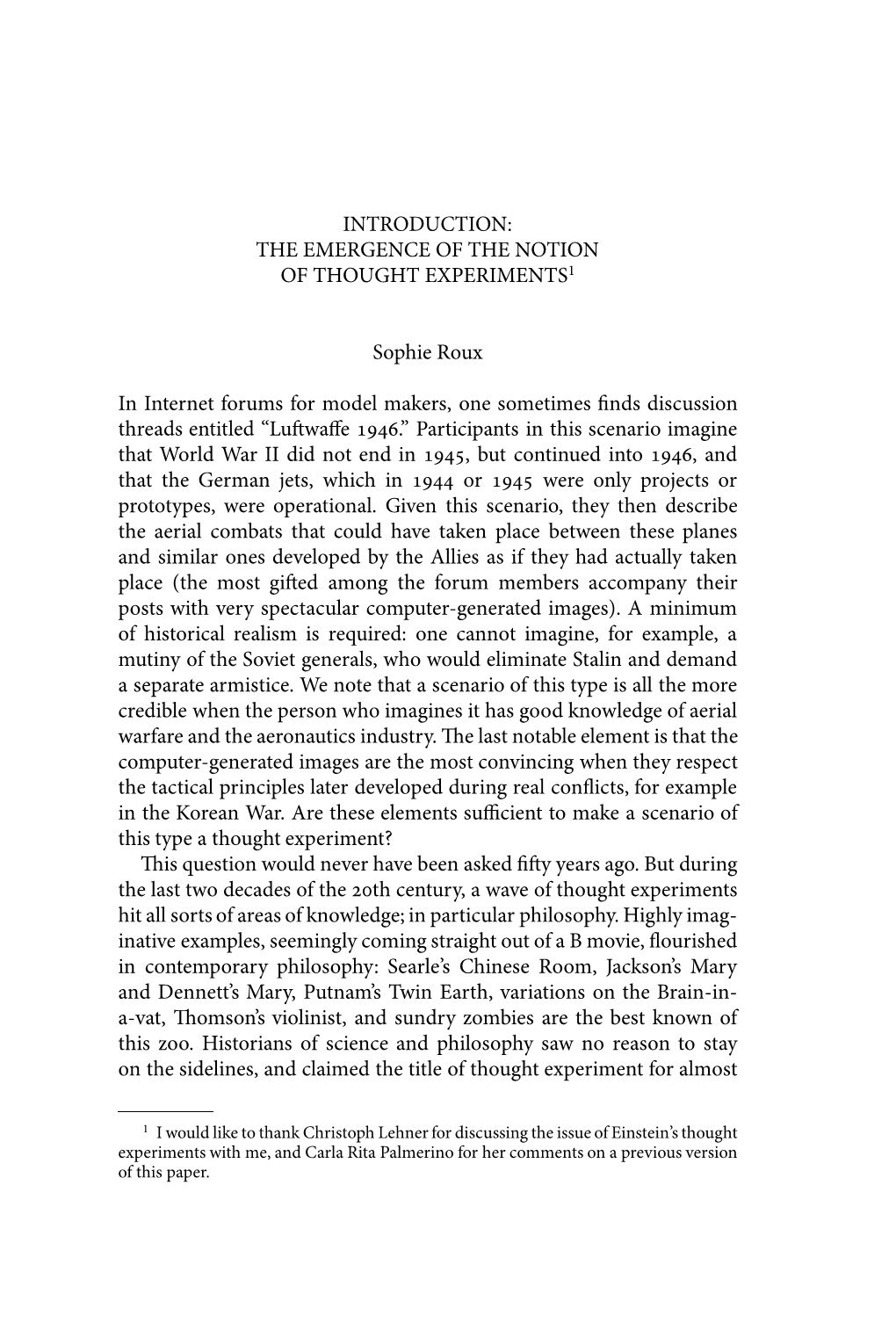 The Emergence of the Notion of Thought Experiments1