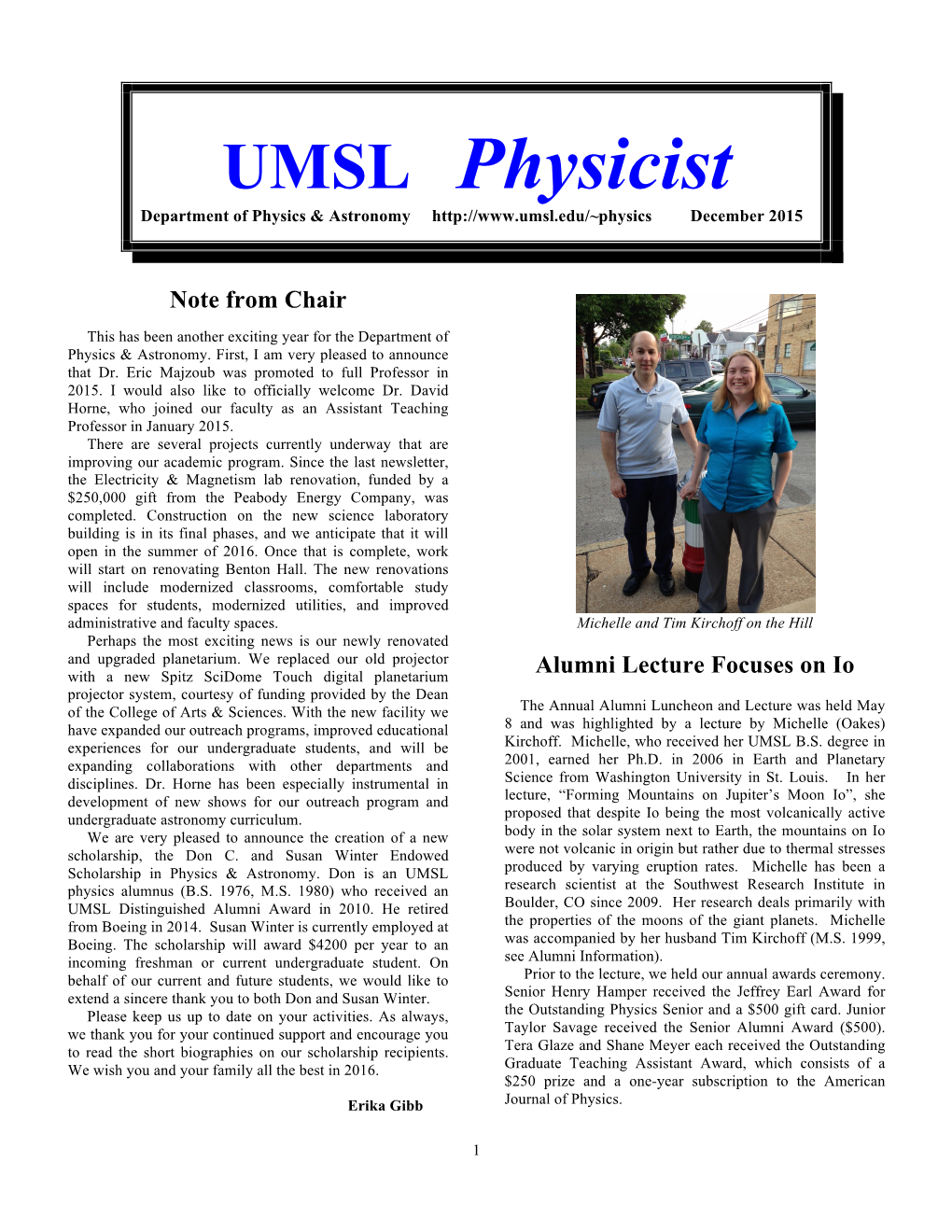 UMSL Physicist Department of Physics & Astronomy December 2015