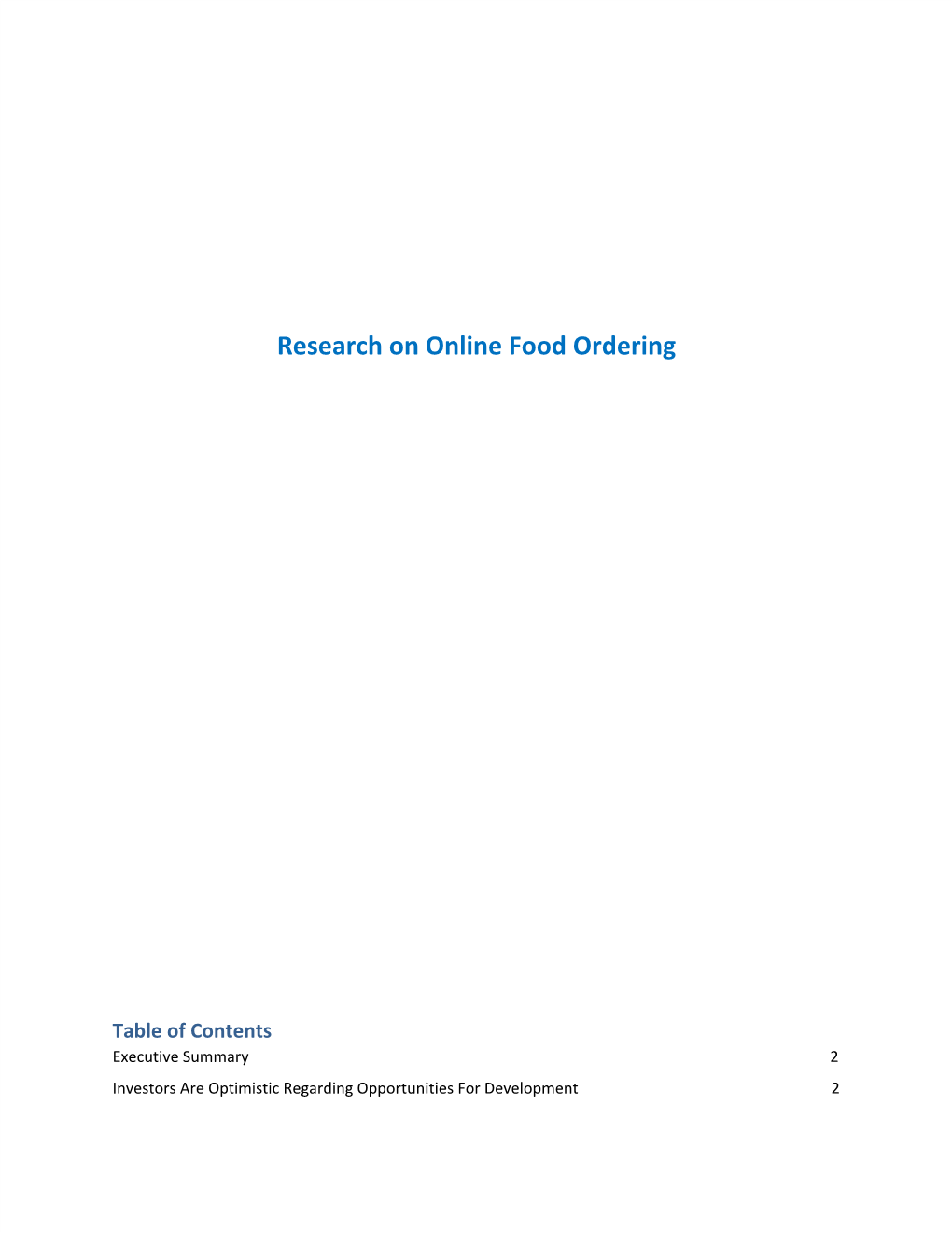 Research on Online Food Ordering