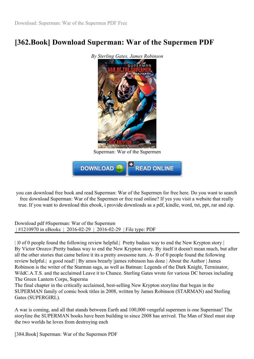 Download Superman: War of the Supermen PDF