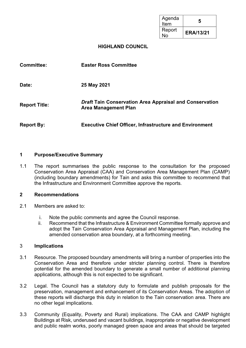 Item 5 Tain Conservation Area Appraisal and Conservation Area Management Plan