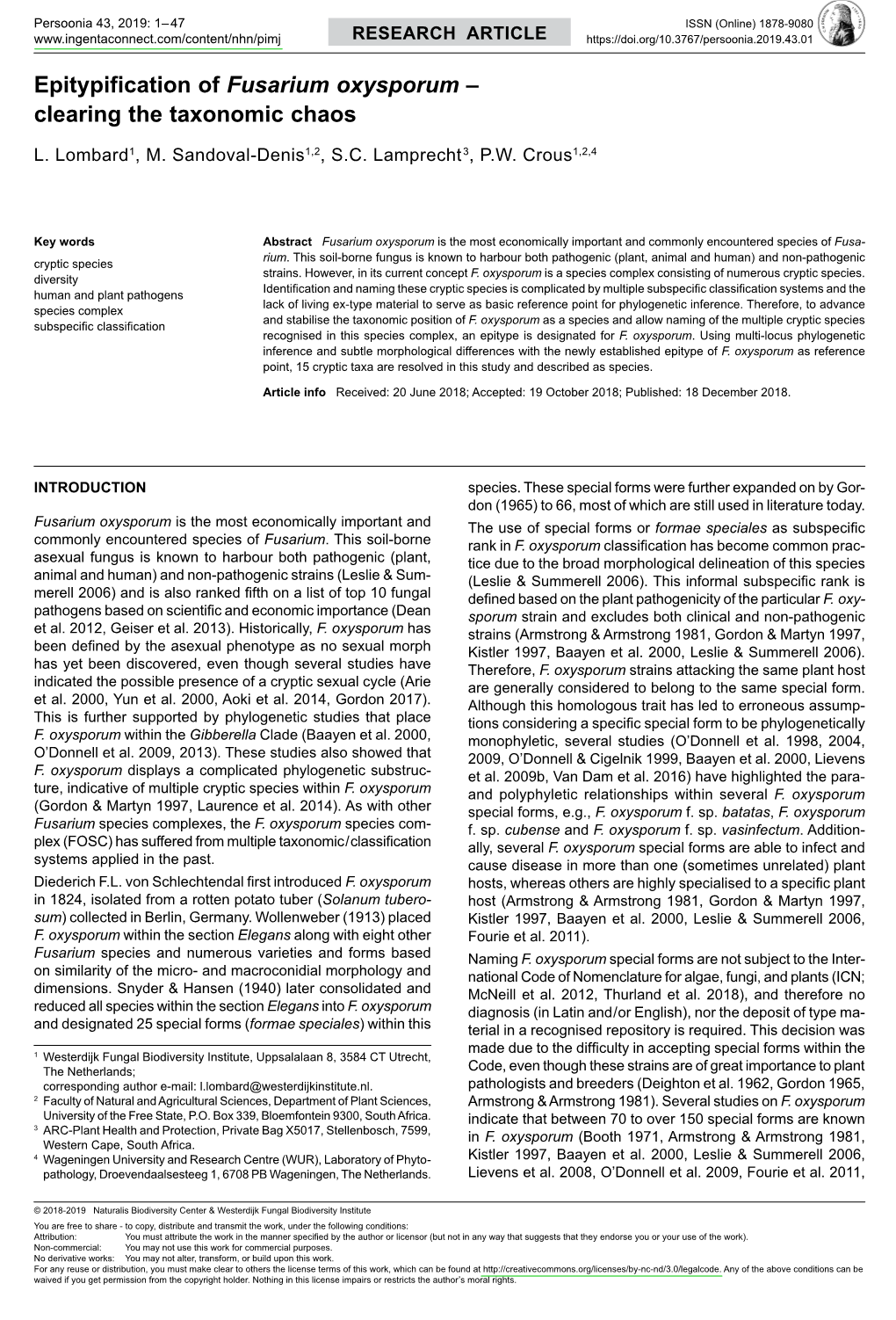 &lt;I&gt; Fusarium Oxysporum&lt;/I&gt;