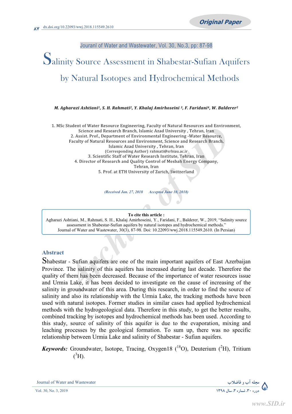 Salinity Source Assessment in Shabestar-Sufian Aquifers by Natural Isotopes and Hydrochemical Methods