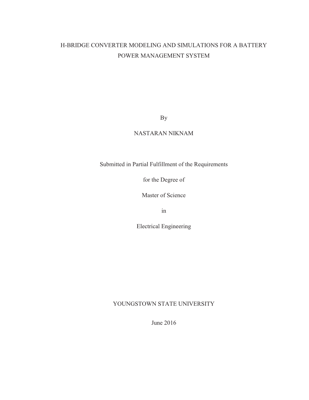 H-Bridge Converter Modeling and Simulations for a Battery Power Management System