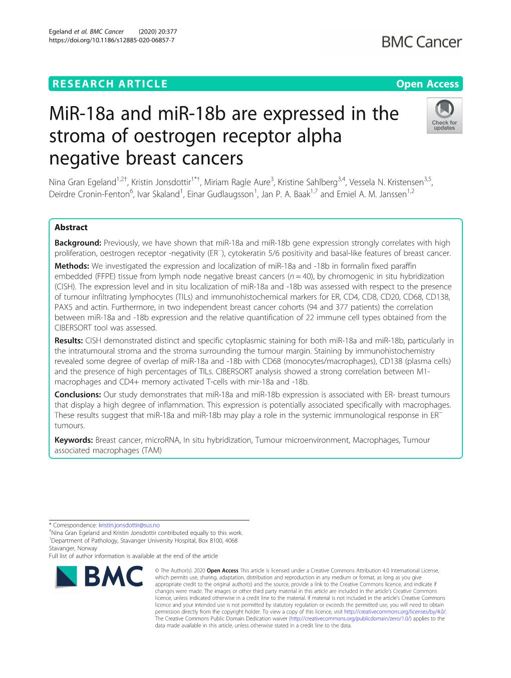 Mir-18A and Mir-18B Are Expressed in the Stroma of Oestrogen Receptor