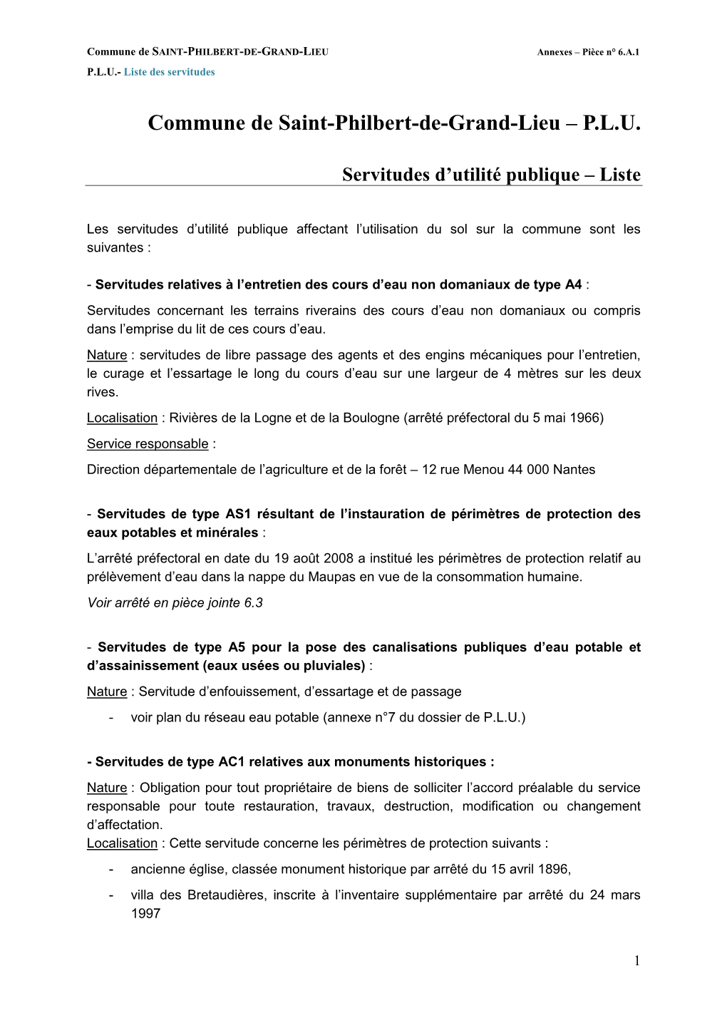 P.L.U.- Liste Des Servitudes