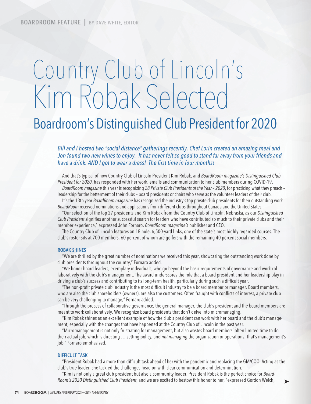Kim Robak Selected Boardroom’S Distinguished Club President for 2020