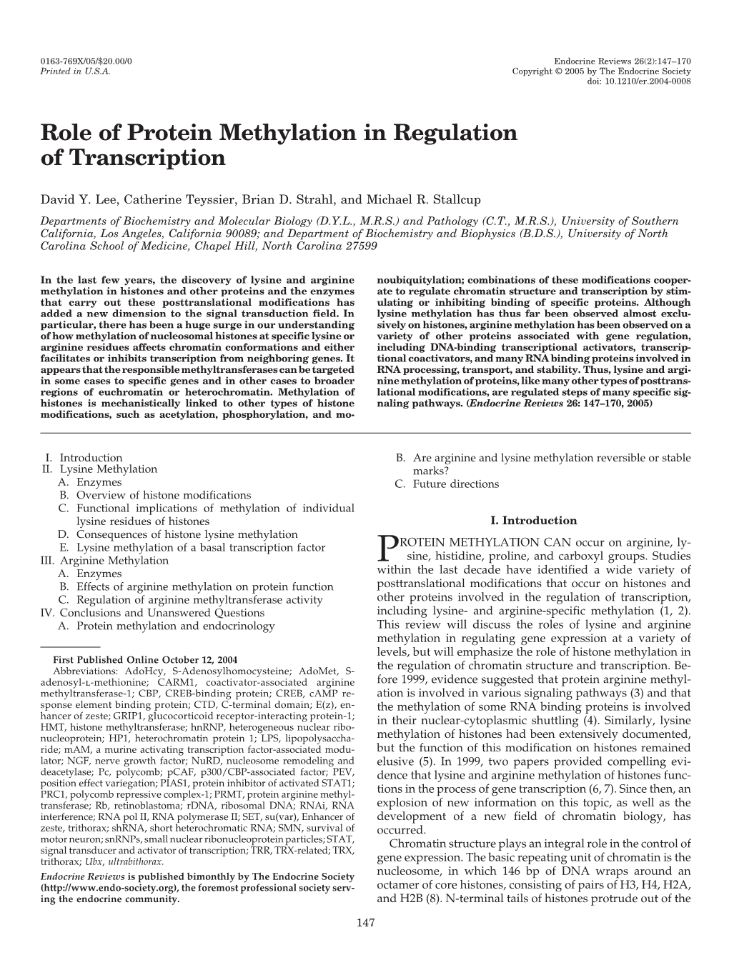 Role of Protein Methylation in Regulation of Transcription