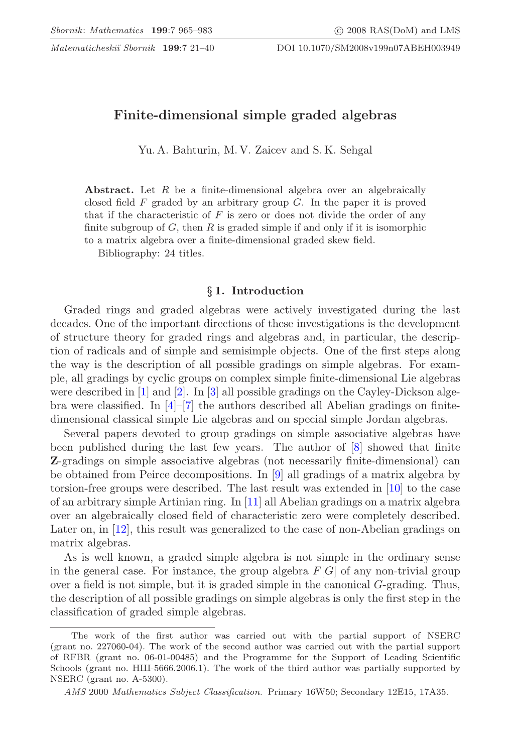 Finite-Dimensional Simple Graded Algebras