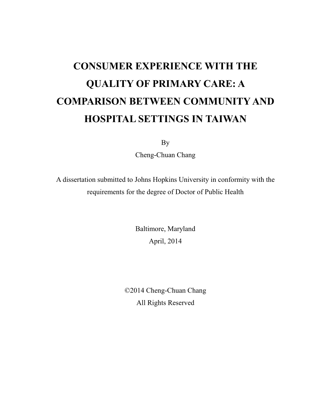 20130518-Consumer Experience of the Quality of Primary Care-A