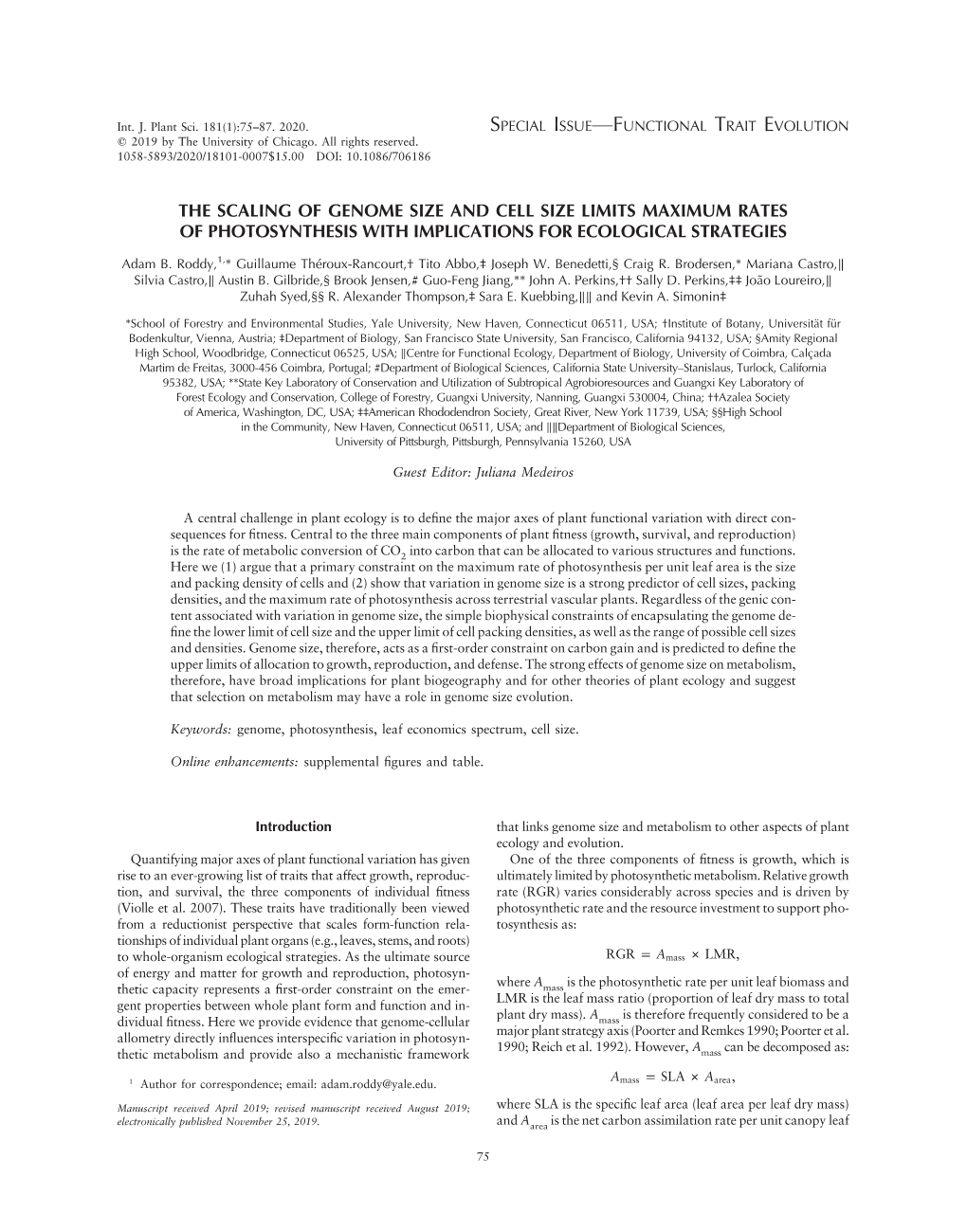 The Scaling of Genome Size and Cell Size Limits Maximum Rates of Photosynthesis with Implications for Ecological Strategies