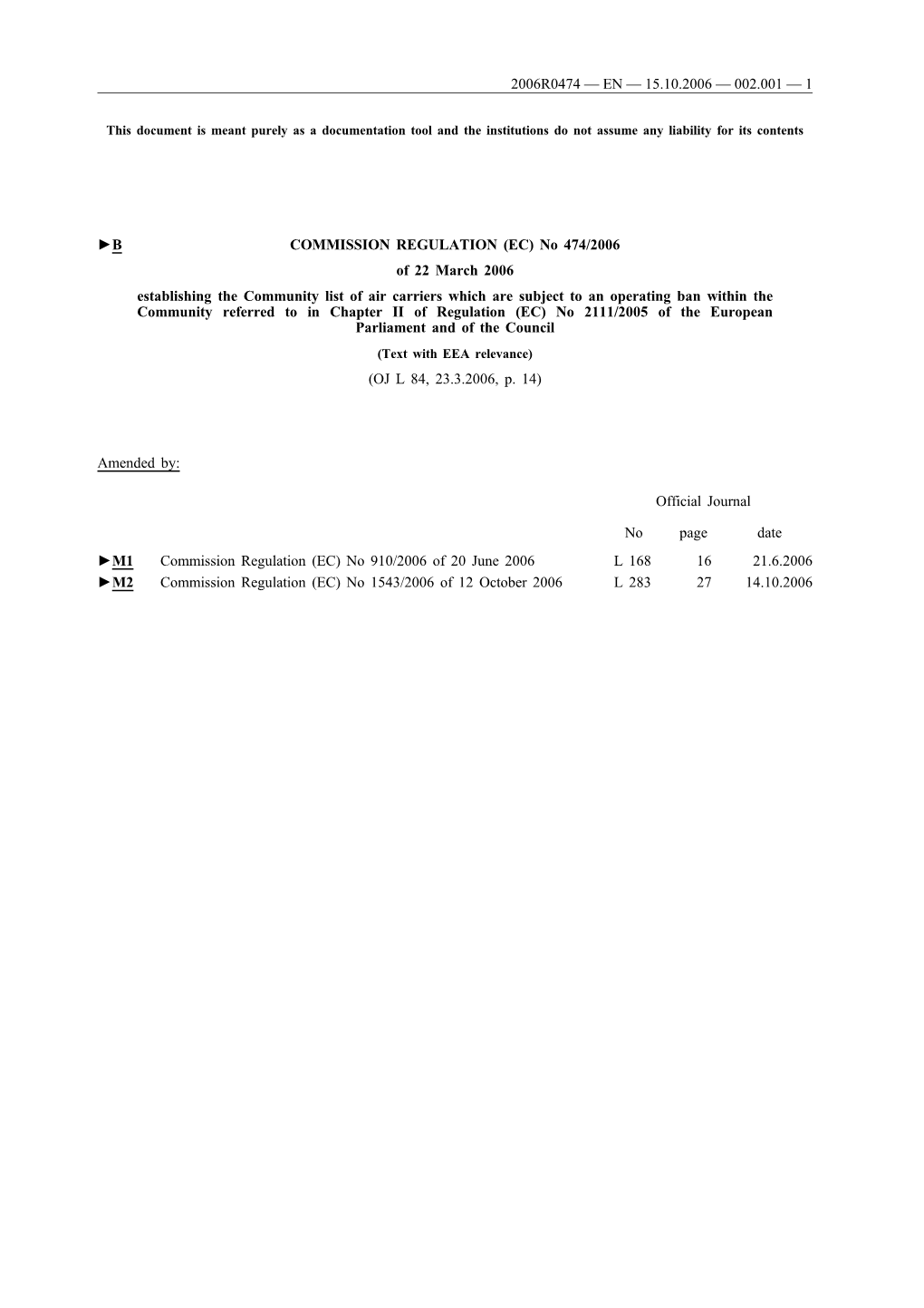B COMMISSION REGULATION (EC) No 474