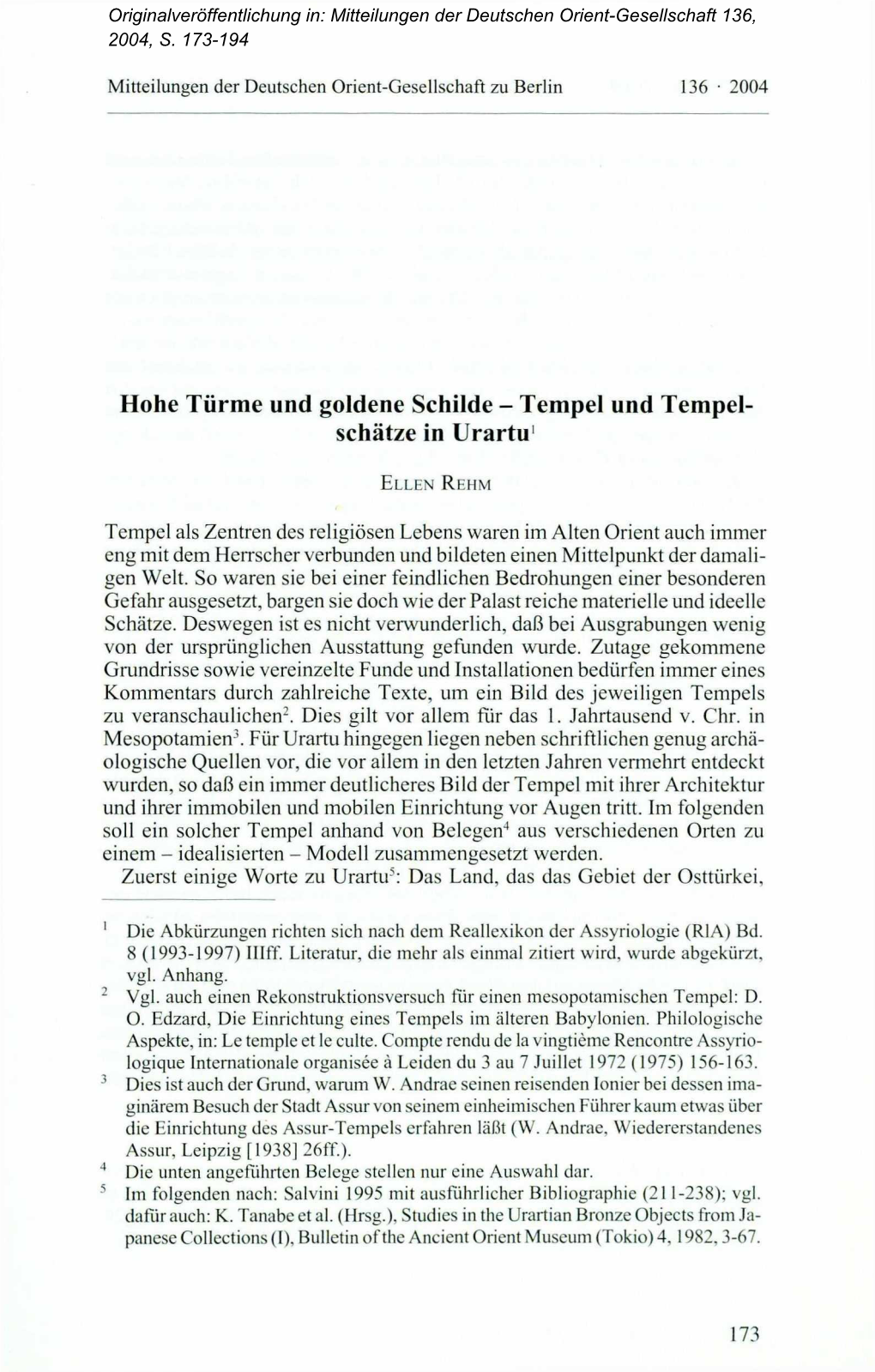 Hohe Türme Und Goldene Schilde - Tempel Und Tempel­ Schätze in Urartu1