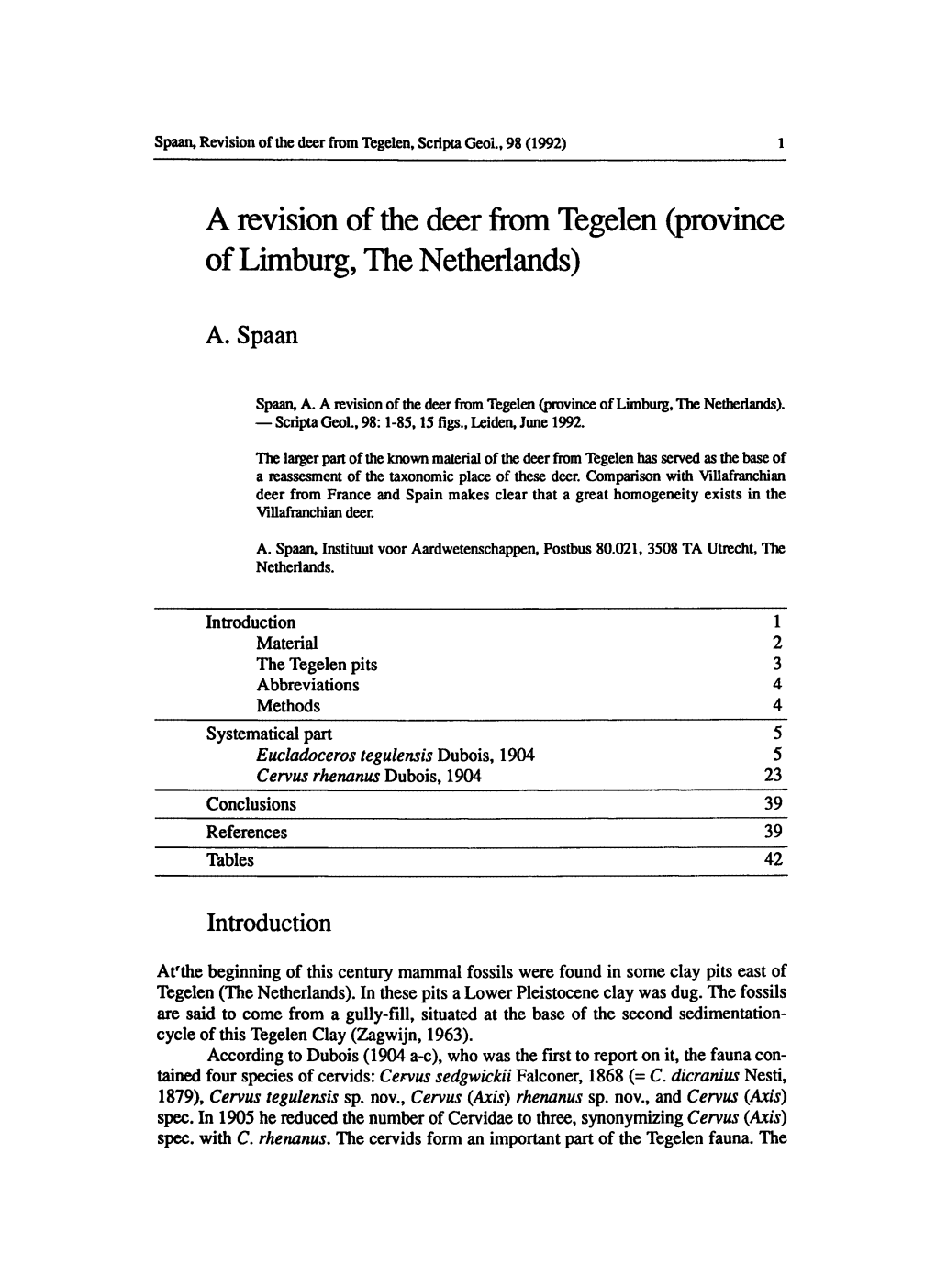 A Revision of the Deer from Tegelen (Province of Limburg, the Netherlands)
