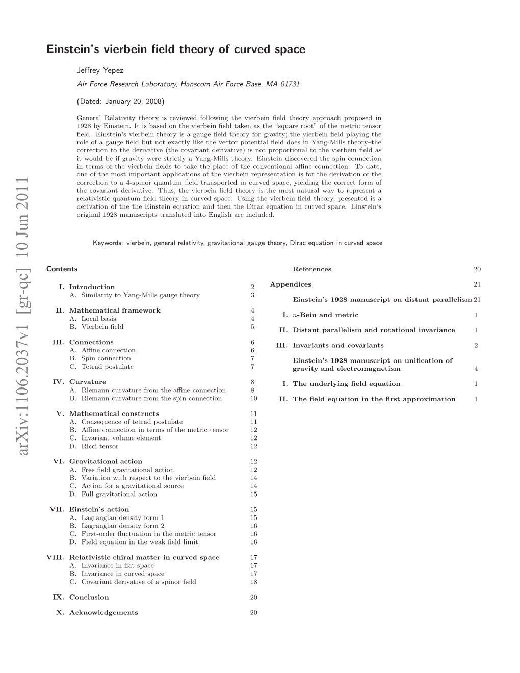 Einstein's Vierbein Field Theory of Curved Space