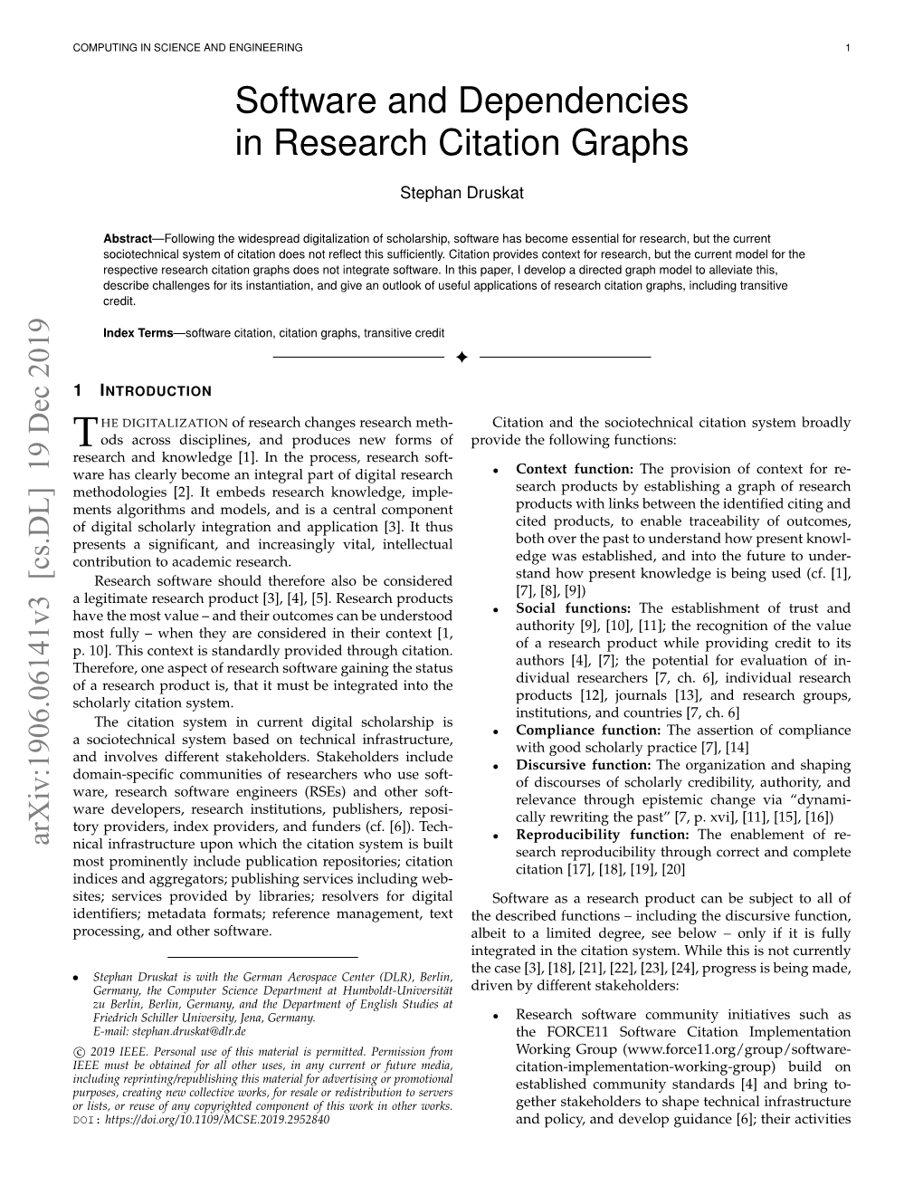 Software and Dependencies in Research Citation Graphs