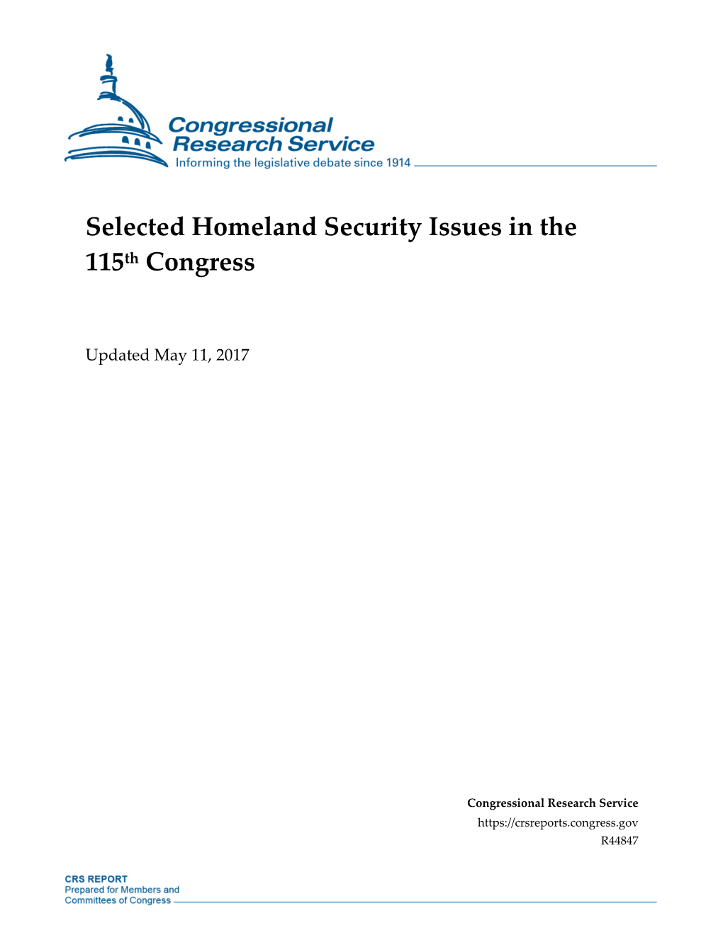 Selected Homeland Security Issues in the 115Th Congress