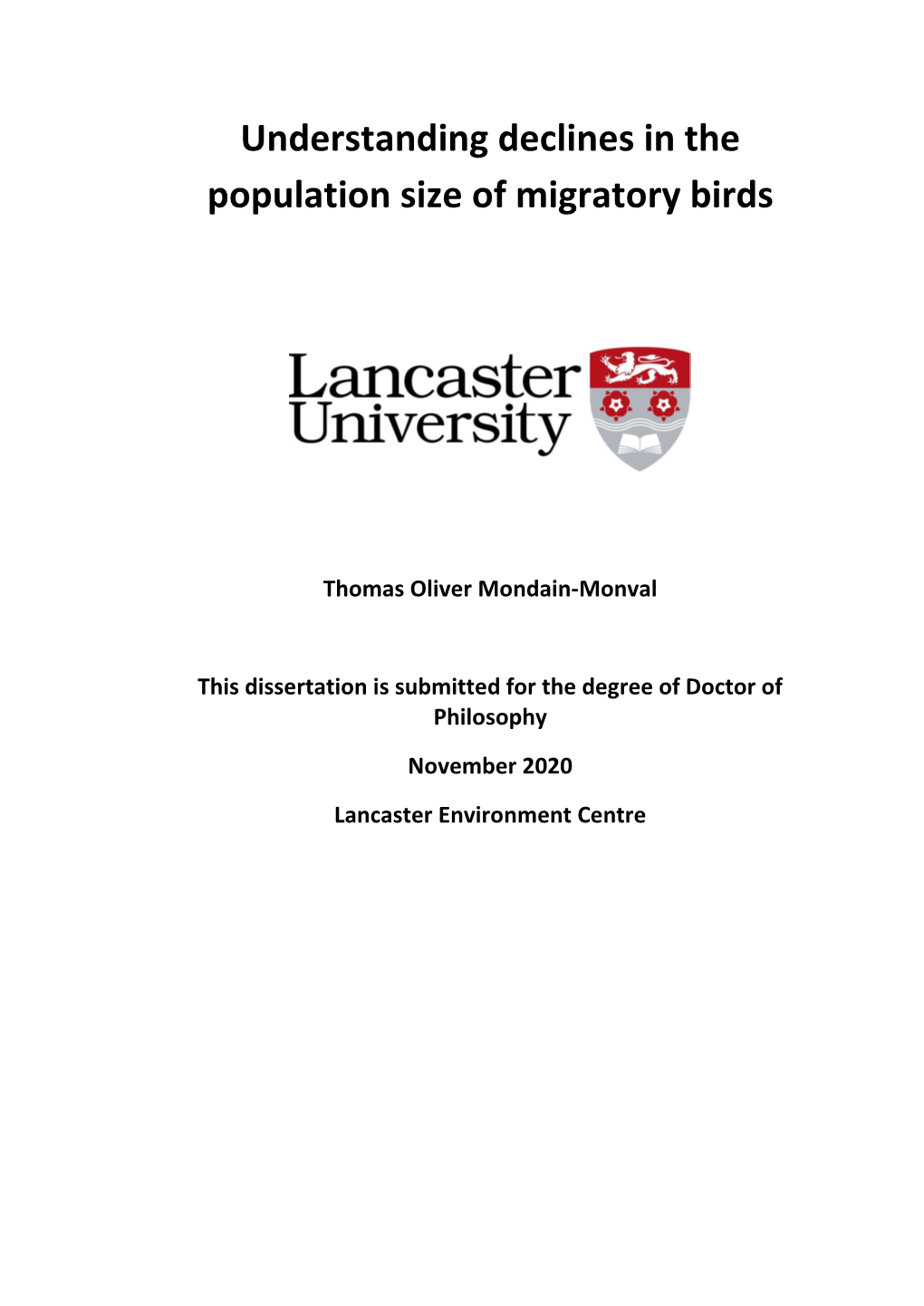 Understanding Declines in the Population Size of Migratory Birds