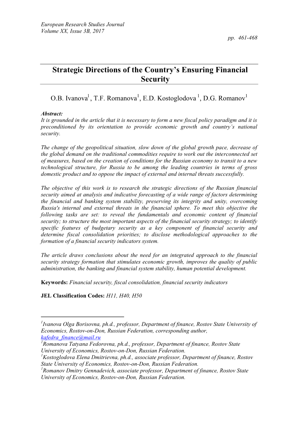 Strategic Directions of the Country's Ensuring Financial Security