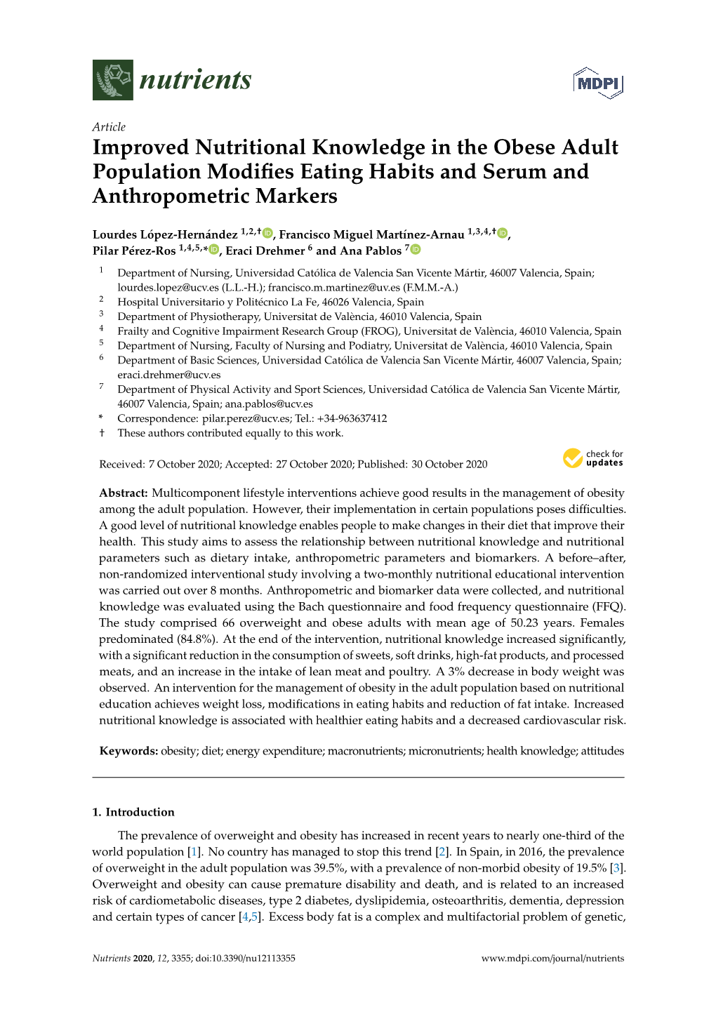 Improved Nutritional Knowledge in the Obese Adult Population Modifies