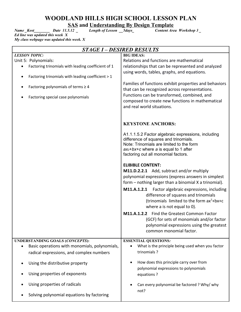 Fairless Elementary School Lesson Plan