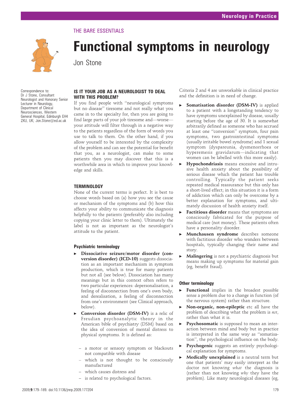 Functional Symptoms in Neurology Jon Stone