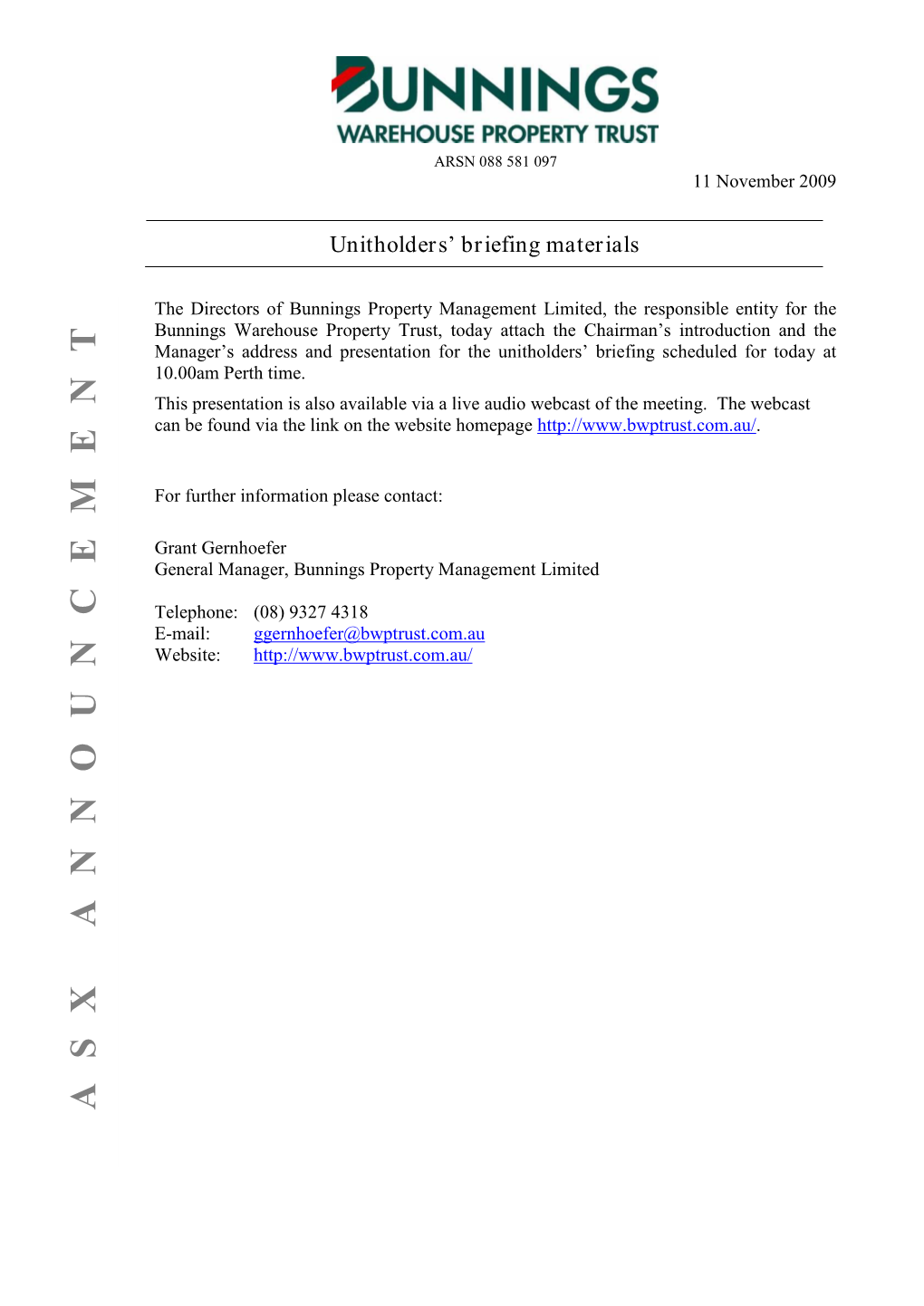 Unitholder Briefing Materials