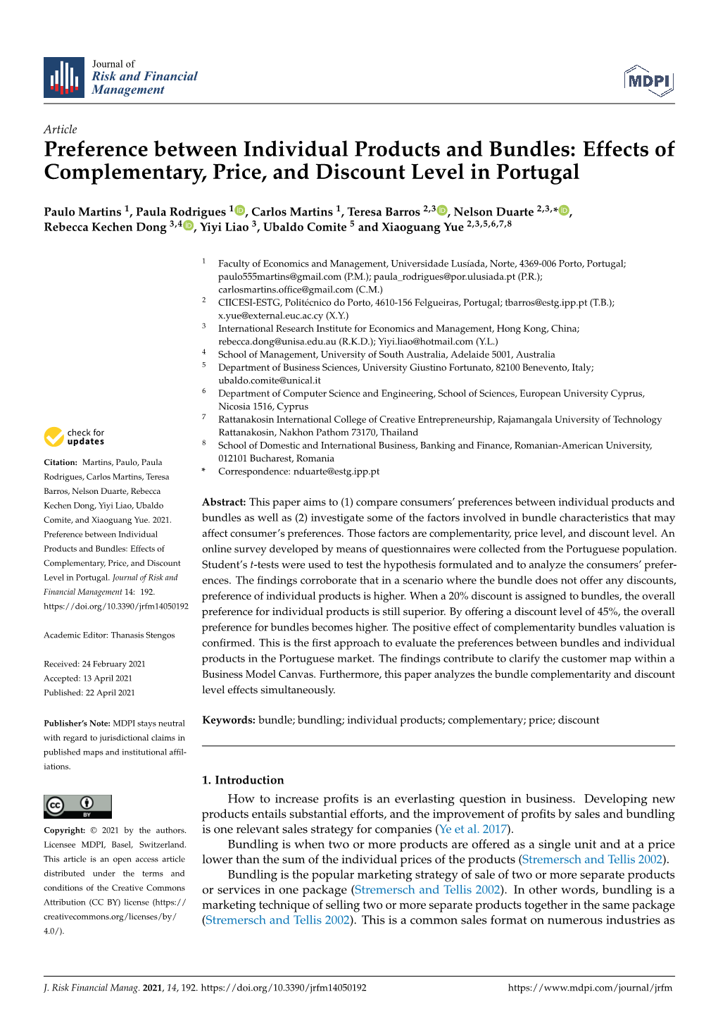 Preference Between Individual Products and Bundles: Effects of Complementary, Price, and Discount Level in Portugal