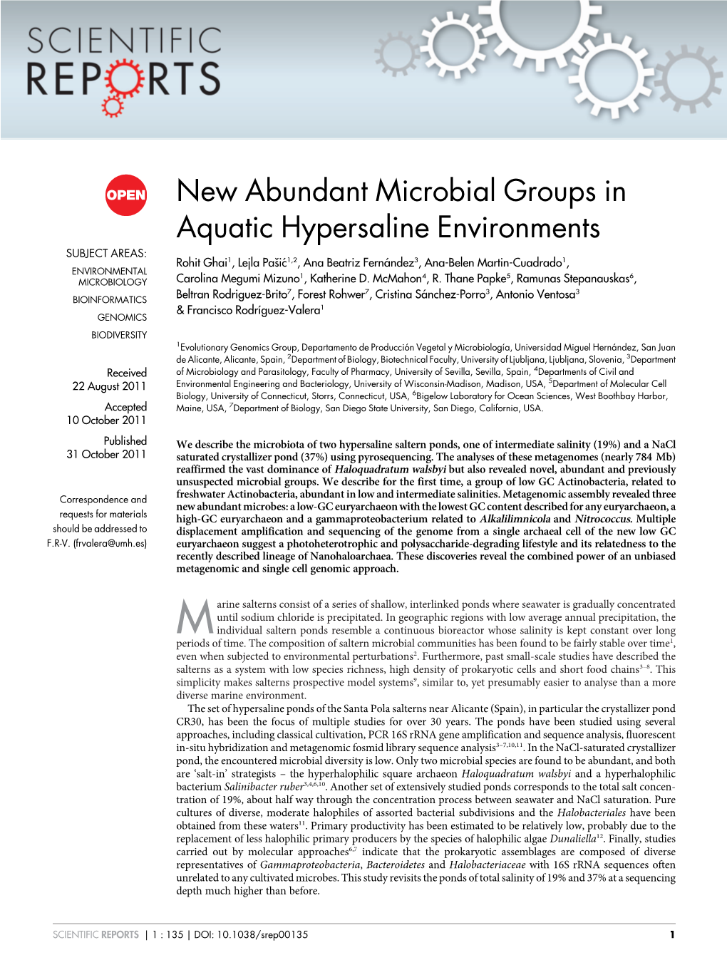 New Abundant Microbial Groups in Aquatic Hypersaline Environments
