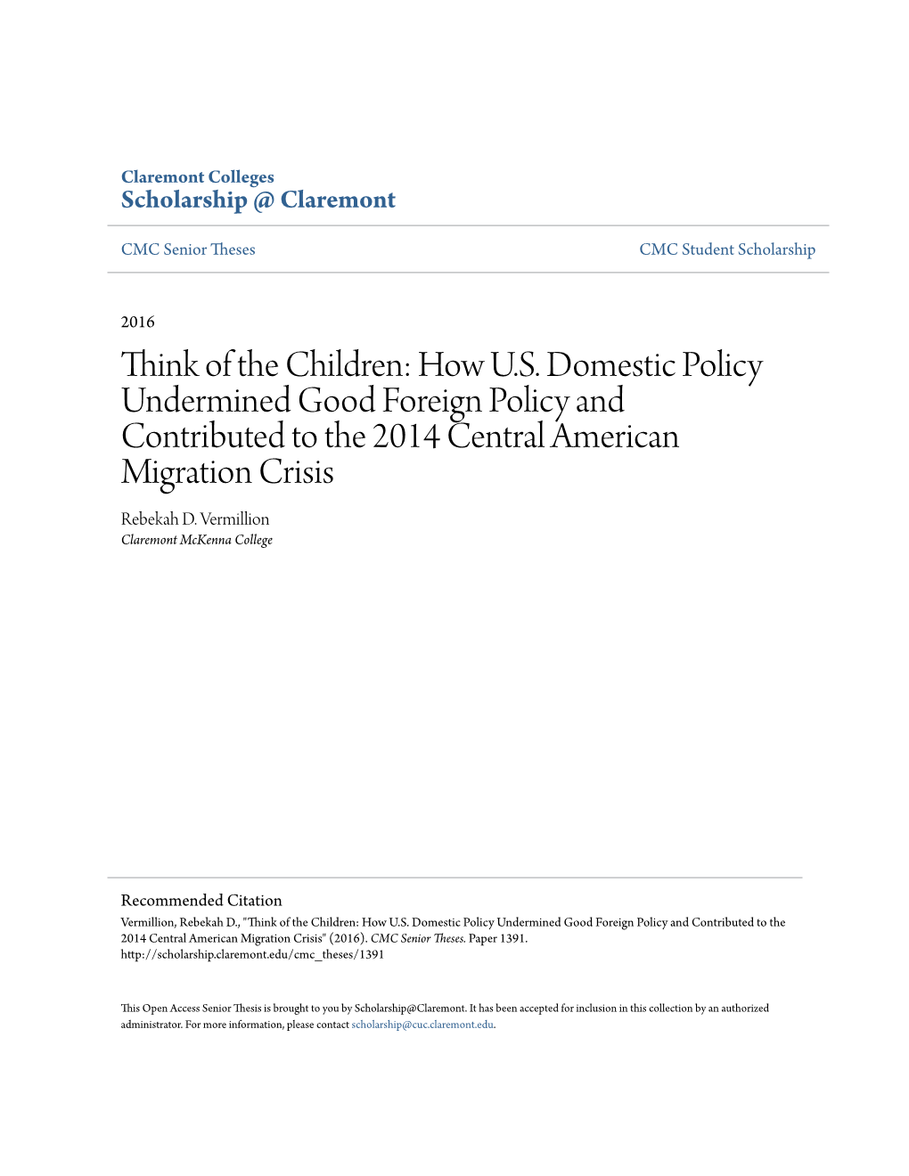 Think of the Children: How U.S. Domestic Policy Undermined Good Foreign