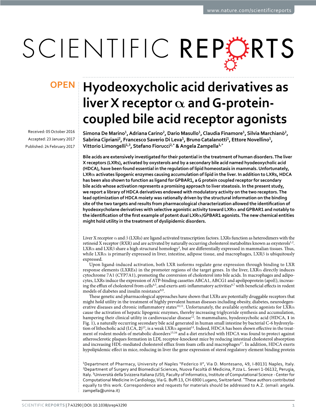 Hyodeoxycholic Acid Derivatives As Liver X Receptor Α and G-Protein-Coupled Bile Acid Receptor Agonists