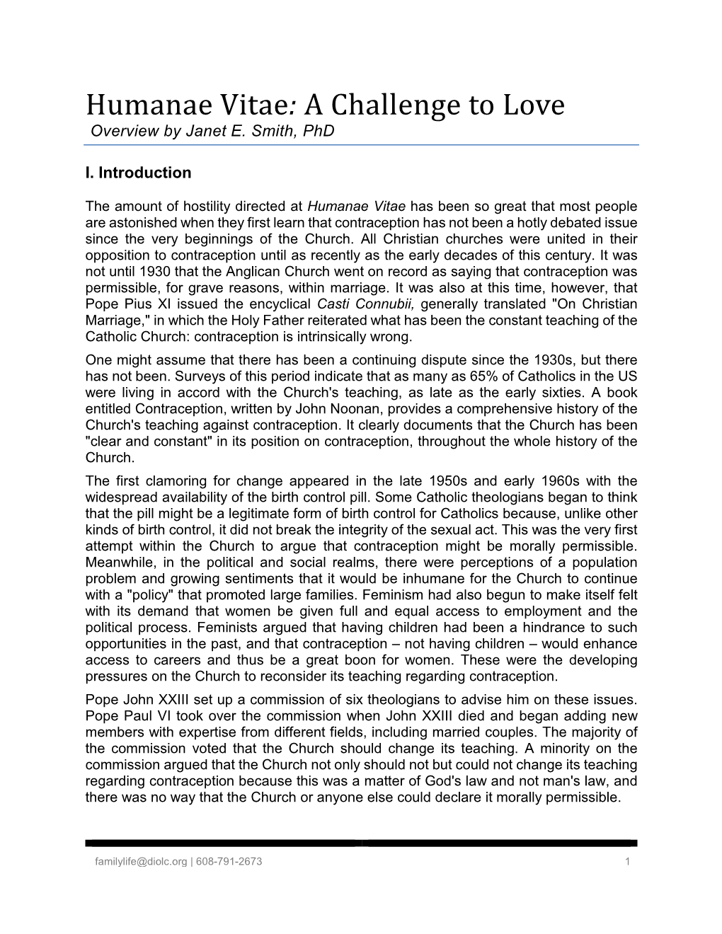 Humanae Vitae: a Challenge to Love Overview by Janet E