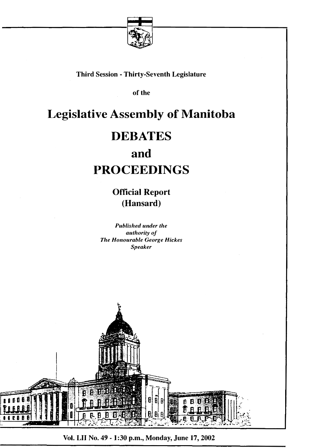 Legislative Assembly of Manitoba DEBATES and PROCEEDINGS