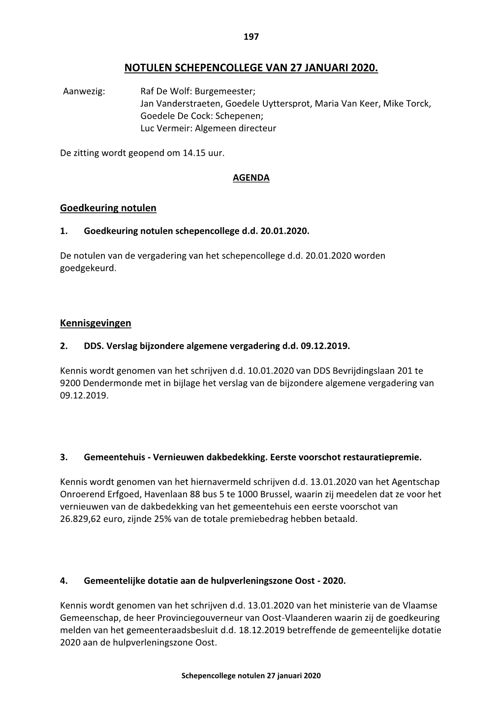 Notulen Schepencollege Van 27 Januari 2020