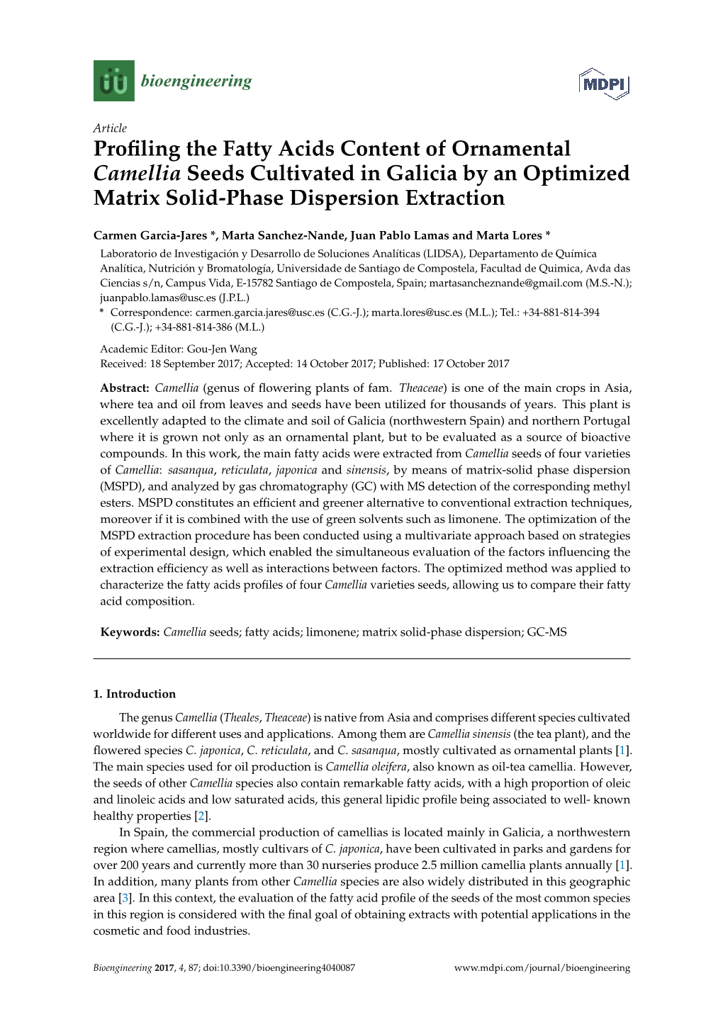 Profiling the Fatty Acids Content of Ornamental Camellia Seeds