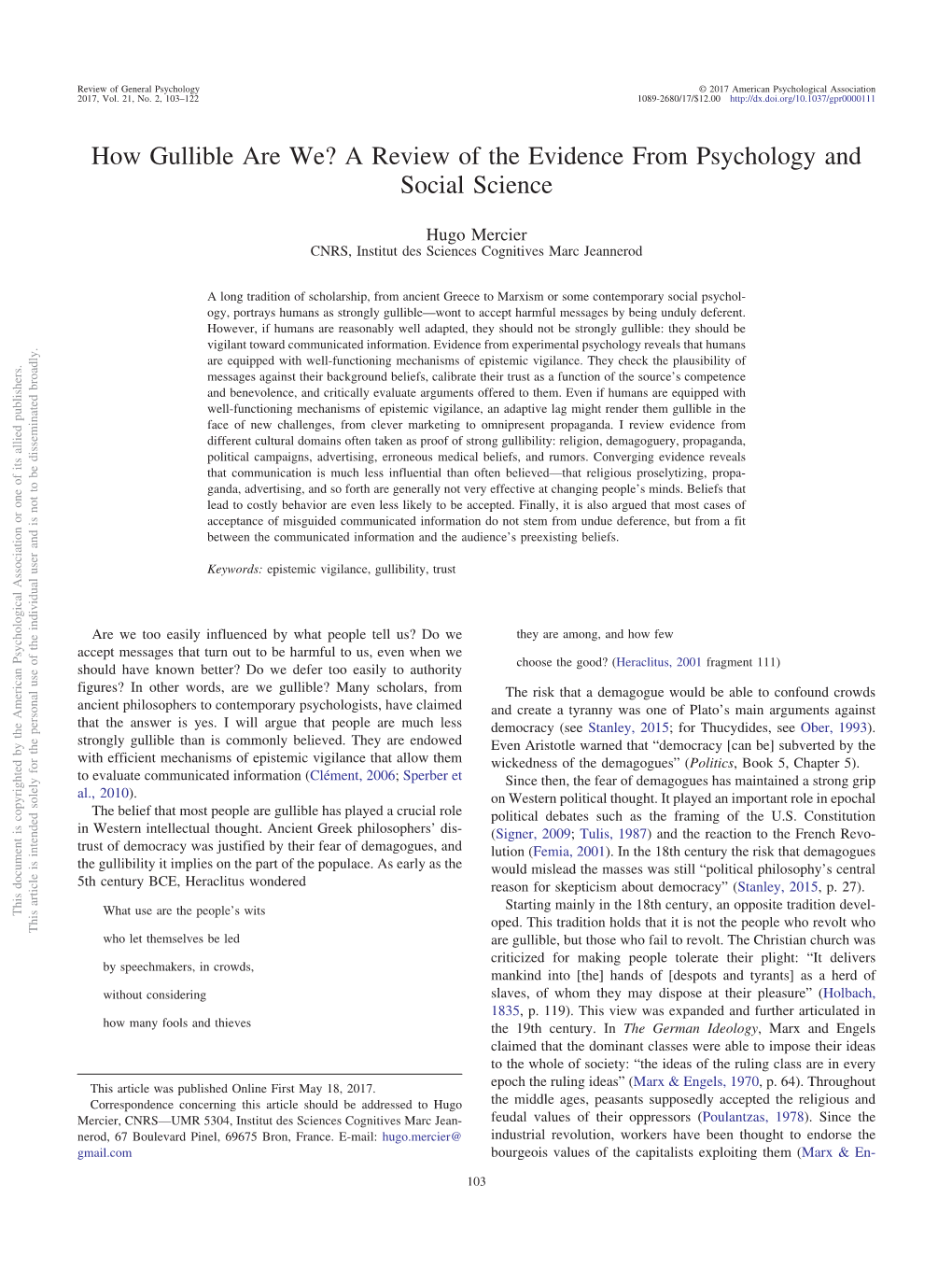 How Gullible Are We? a Review of the Evidence from Psychology and Social Science