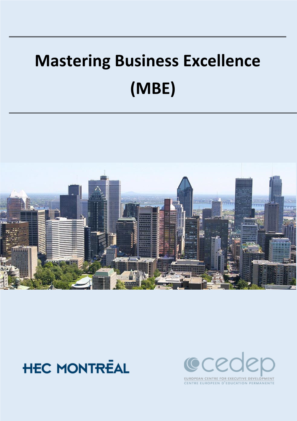 Mastering Business Excellence (MBE)