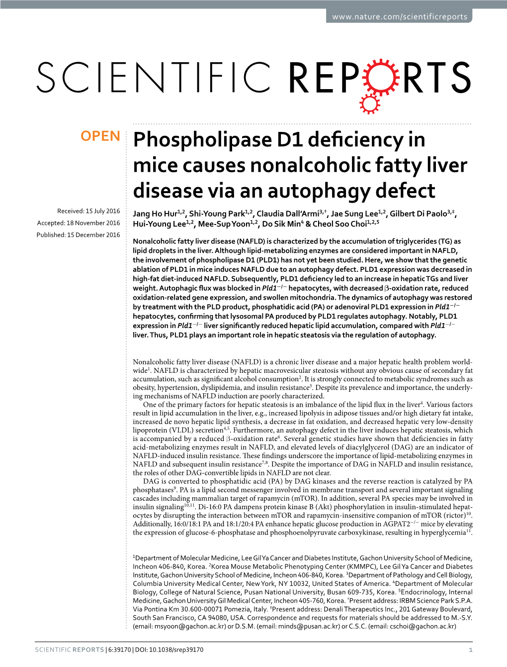 Phospholipase D1 Deficiency in Mice Causes Nonalcoholic Fatty Liver