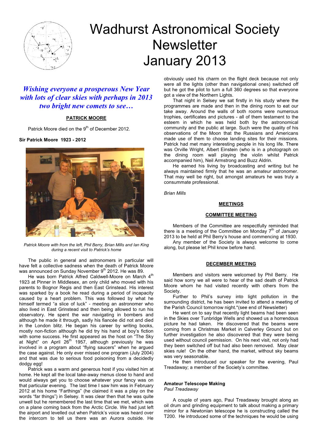 Wadhurst Astronomical Society Newsletter January 2013