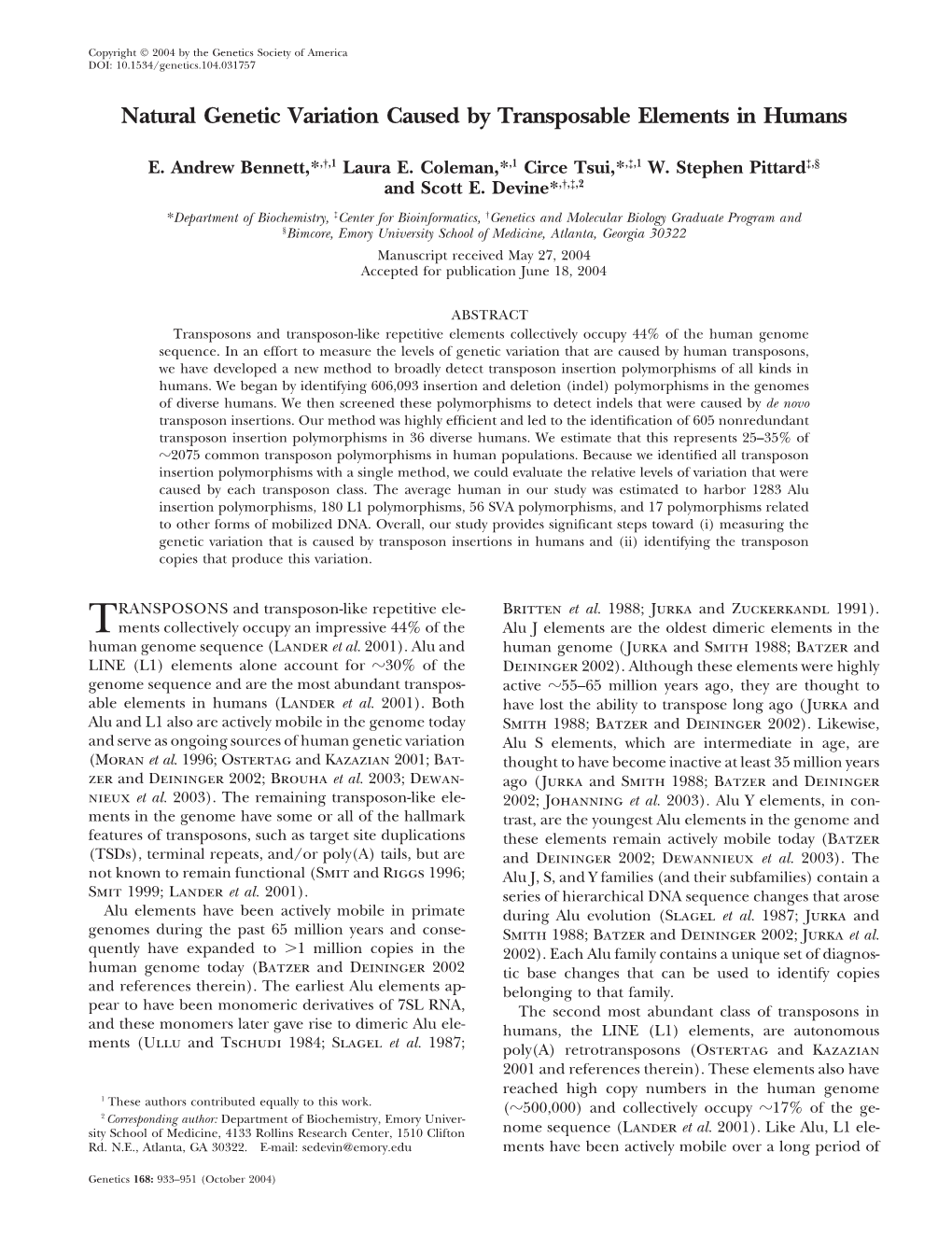 Natural Genetic Variation Caused by Transposable Elements in Humans