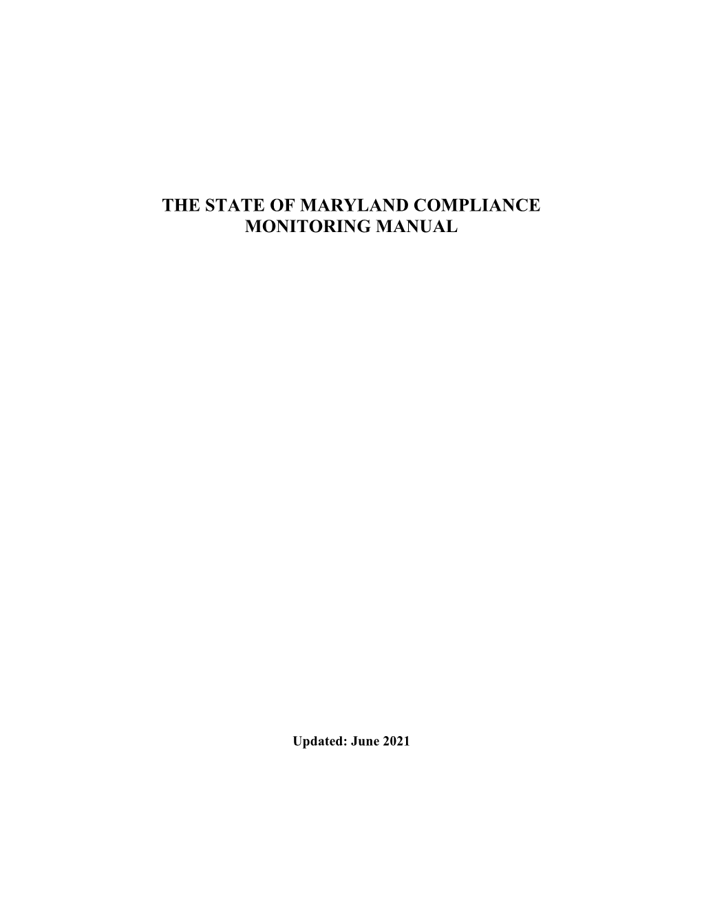 State of Maryland Compliance Monitoring Manual