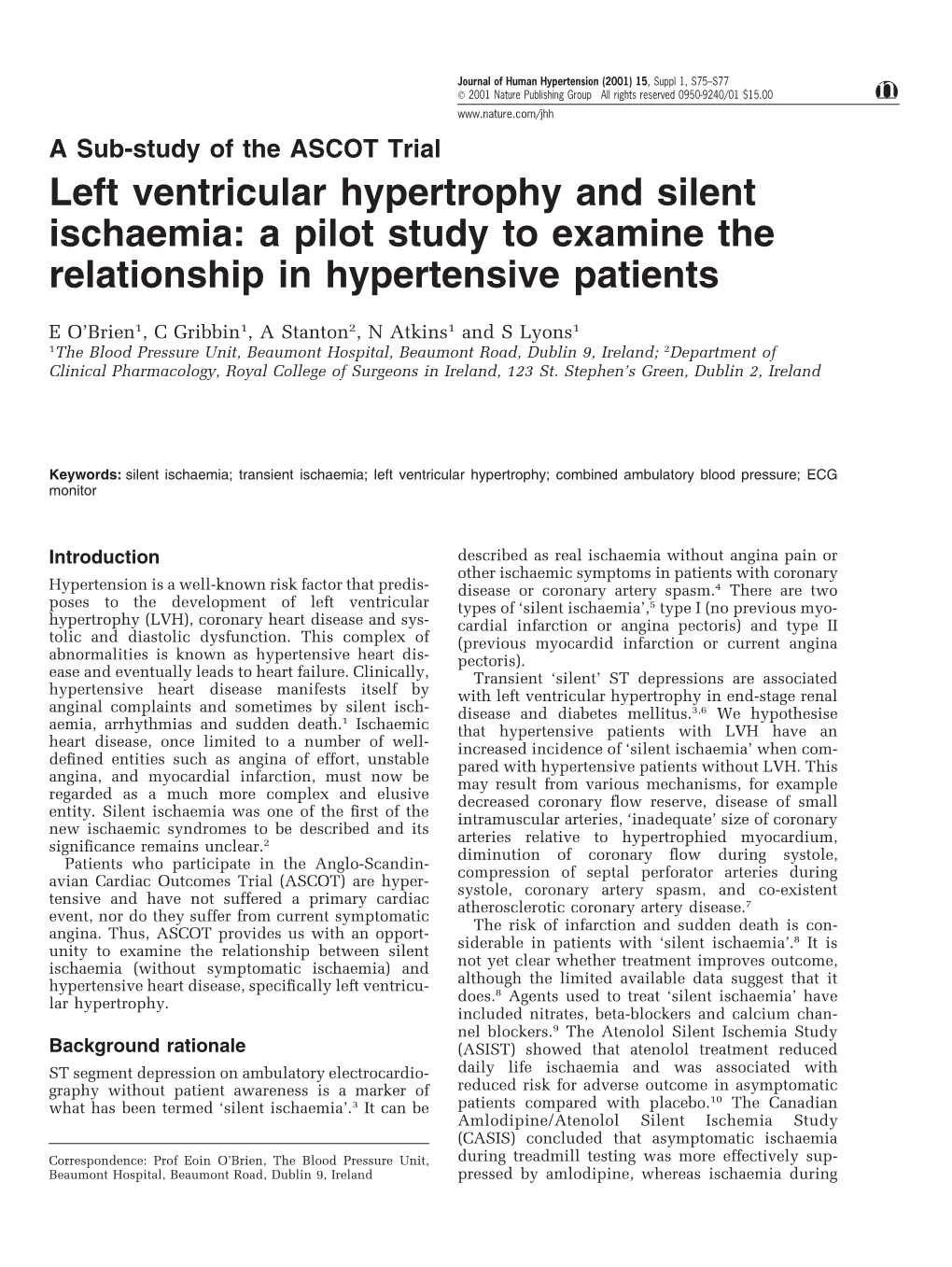 Left Ventricular Hypertrophy and Silent Ischaemia: a Pilot Study to Examine the Relationship in Hypertensive Patients